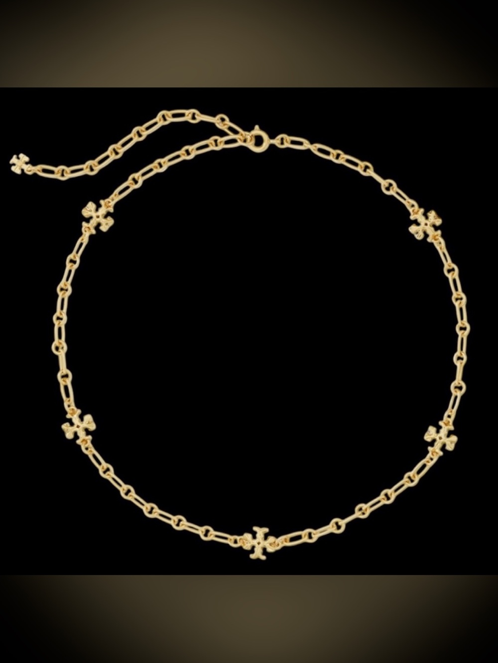 NWT AUTHENTIC TORY BURCH Roxanne GOLD Chain Logo Necklace MSRP $198